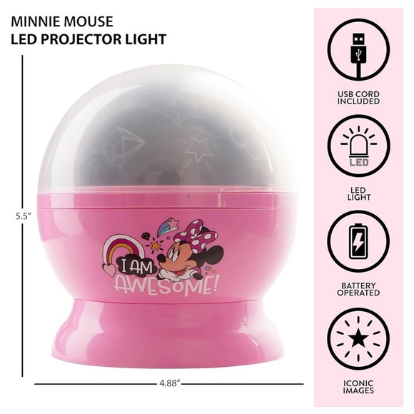 NIB Disney Minnie Mouse Rotating LED Projection Kids Lamp and Nightlight - Picture 2 of 8